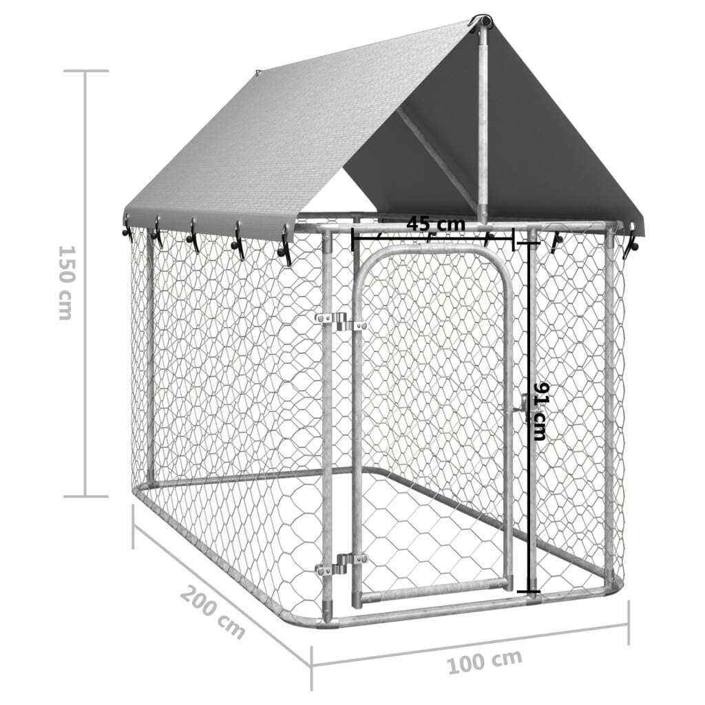 Dog Kennel Silver Galvanized steel, Polyethylene